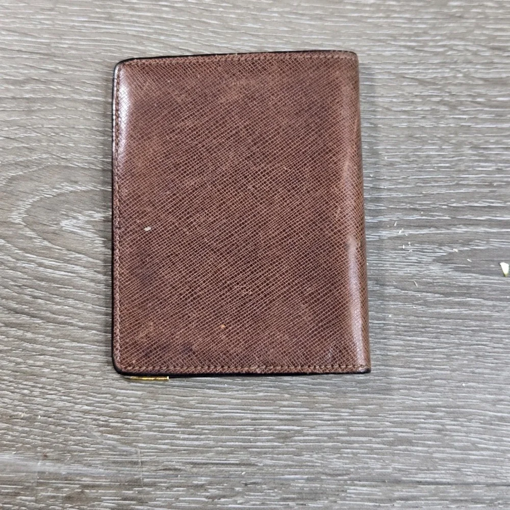 Vtg Gucci Men's Saffiano Leather Folding Card Holder Wallet Brown Gold Corner